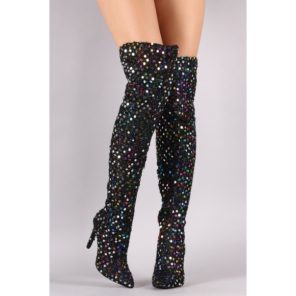 𝙇𝙖𝙨𝙩 7.5 🖤💎Sequins Accent Stiletto Boot - Picture 2 of 7